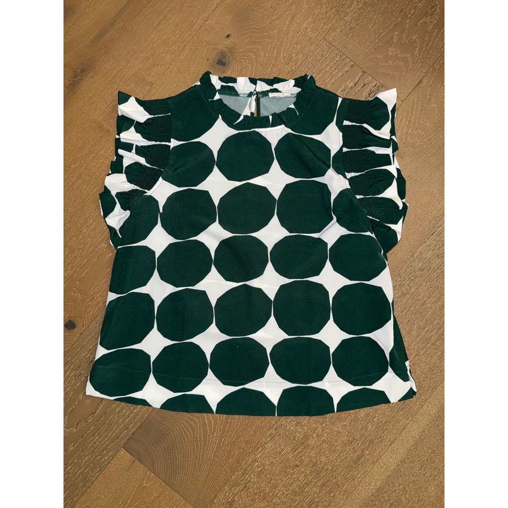 Jodifl Green White Oversized Polka Dot Ruffle Sleeve Blouse Top Medium